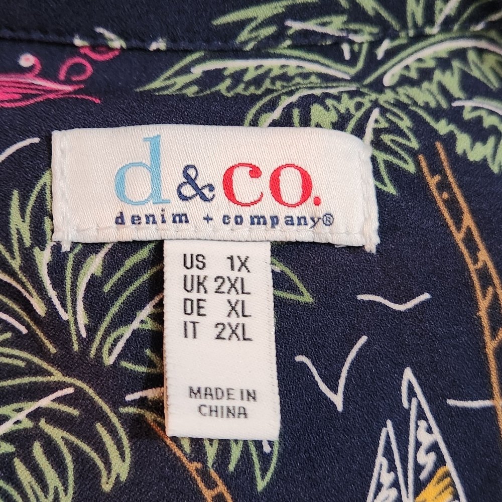 D&Co Denim And Company Tropical Print Midi‎ Tie Belt Shirt Dress Size 1X - Picture 6 of 11